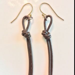 ARTISAN Dark Cocoa Brown Leather Knot Bronze Earrings
